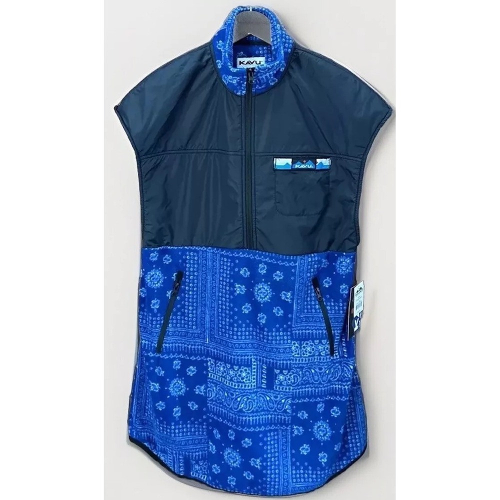 NWT Kavu Sleeveless Sweater Neve Dress Women's Size Small Black Blue Bandana $90